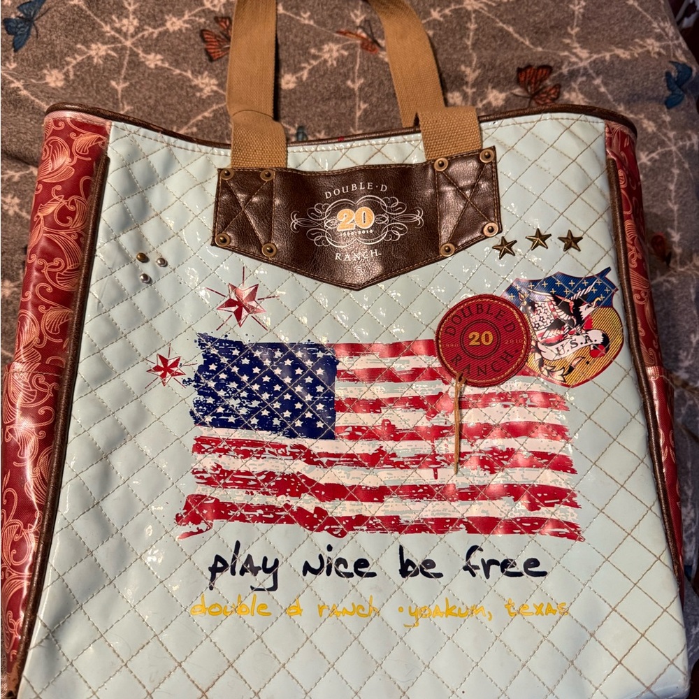 Double D Ranch Blue and Red Patriotic Tote Bag